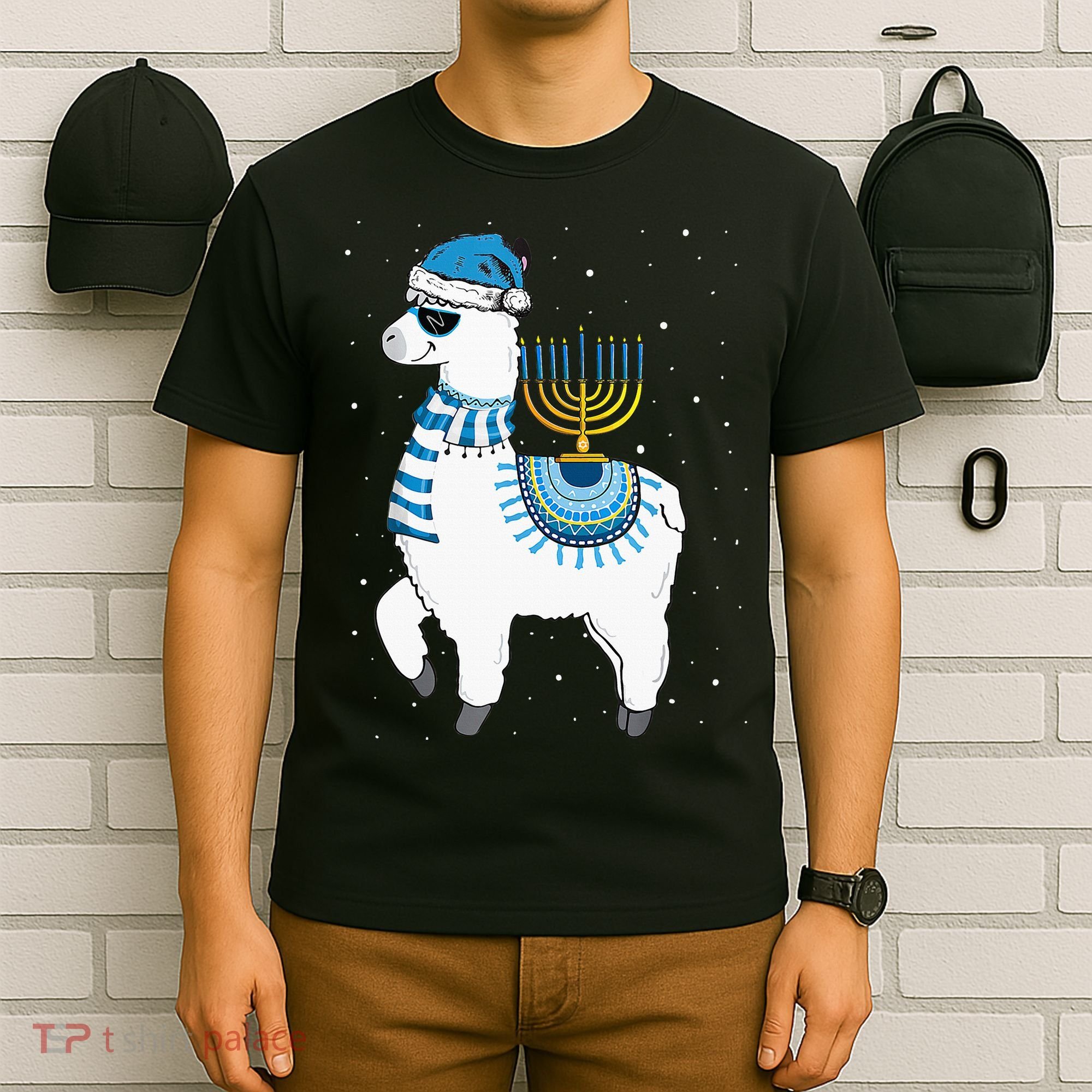 Menorah Hanukkah Llama Cute Alpaca Chanukah Christmas Pajama T-Shirt