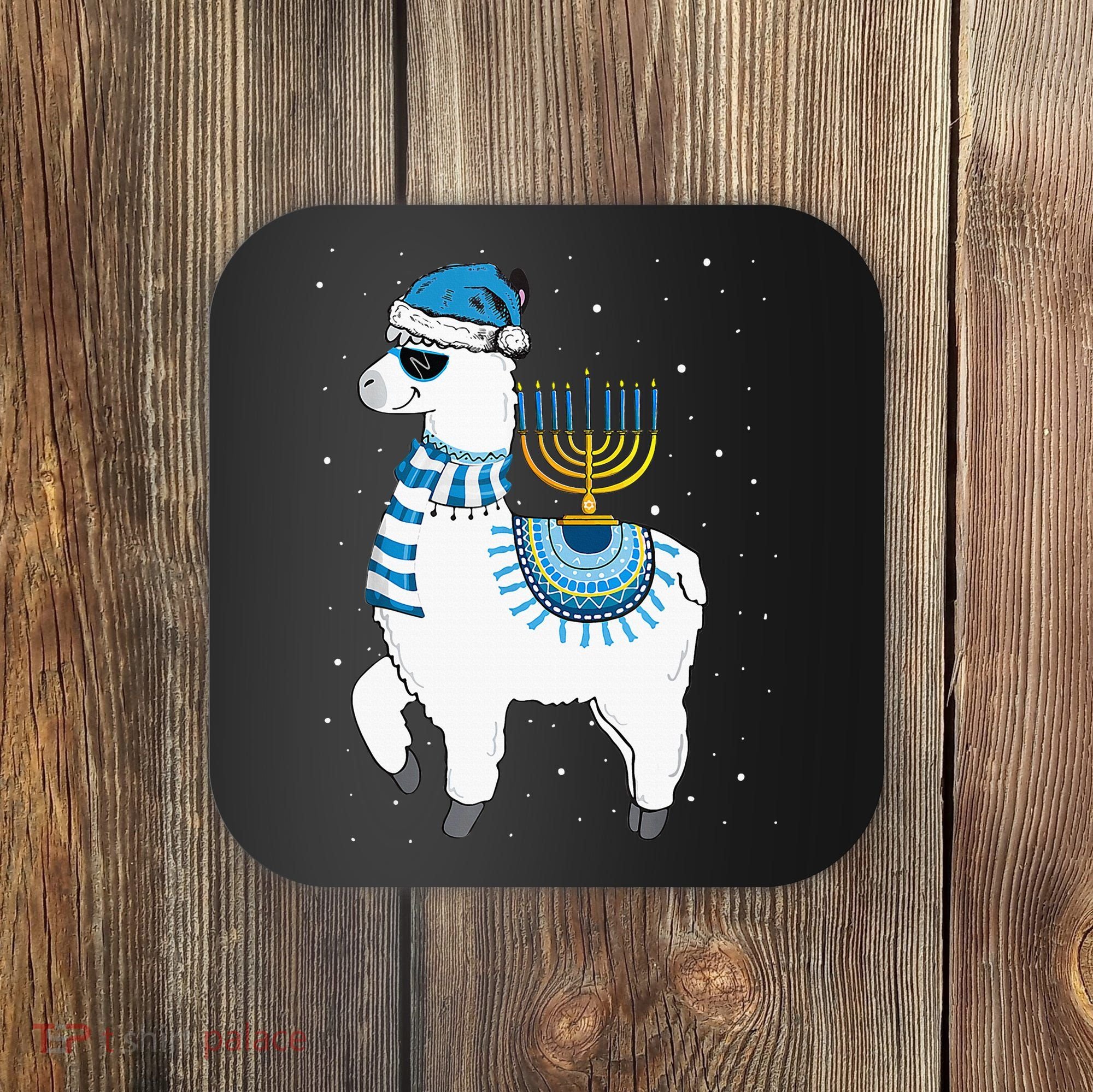 Menorah Hanukkah Llama Cute Alpaca Chanukah Christmas Pajama Coaster