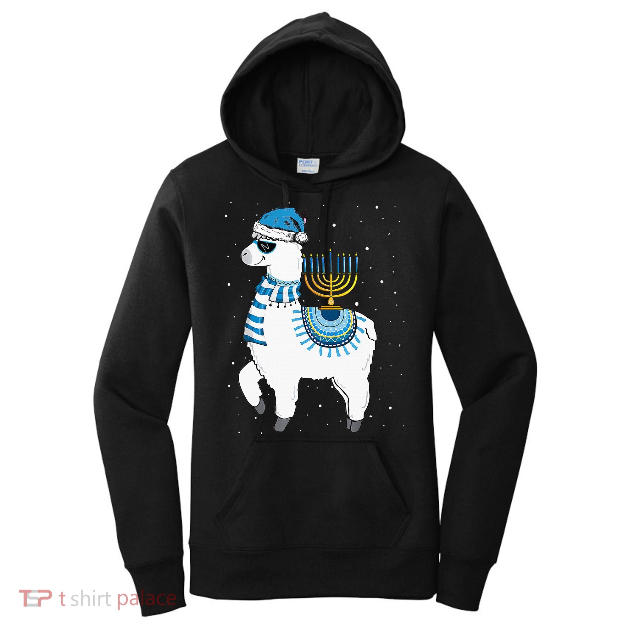 Menorah Hanukkah Llama Cute Alpaca Chanukah Christmas Pajama Women's Hoodie