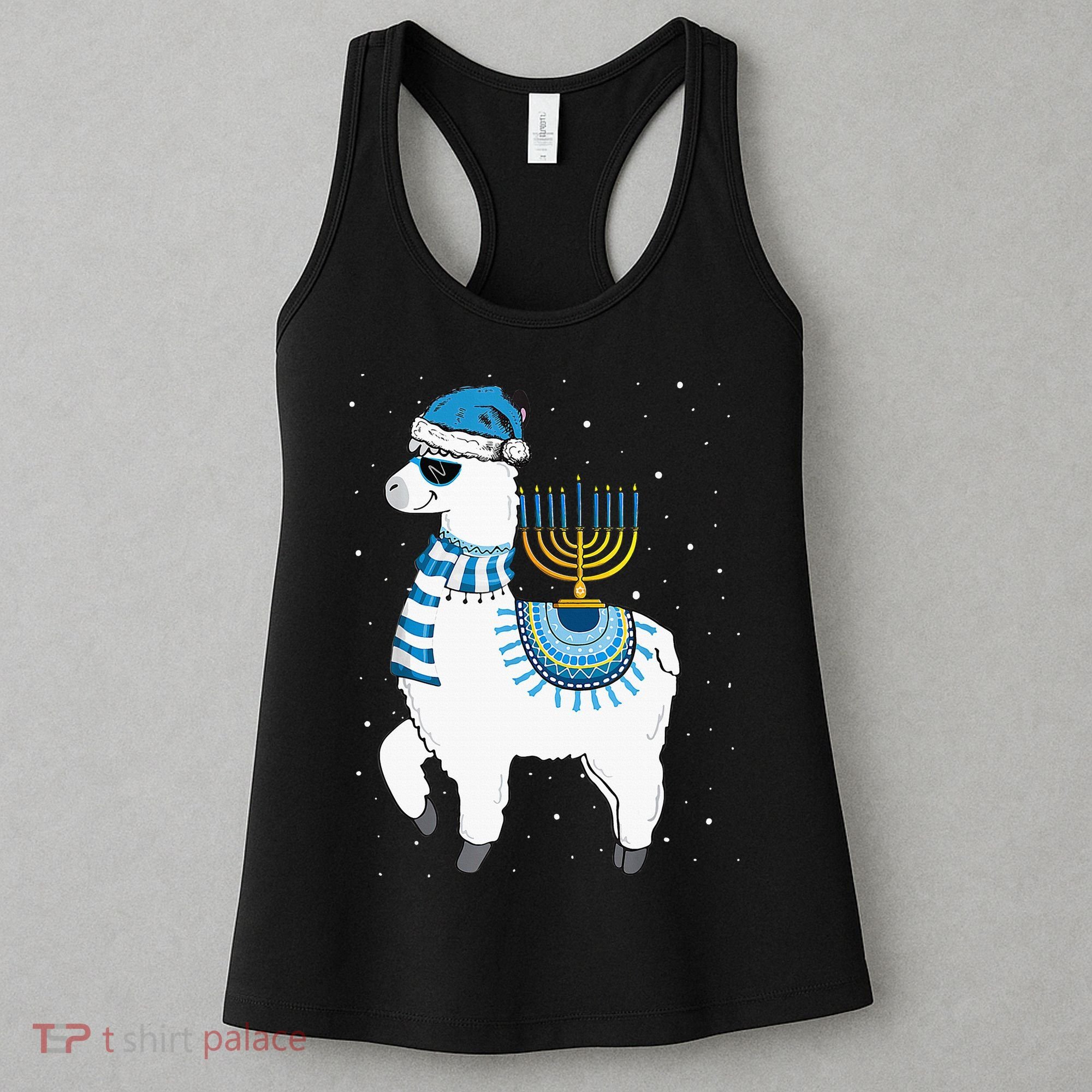 Menorah Hanukkah Llama Cute Alpaca Chanukah Christmas Pajama Women's Tank Top