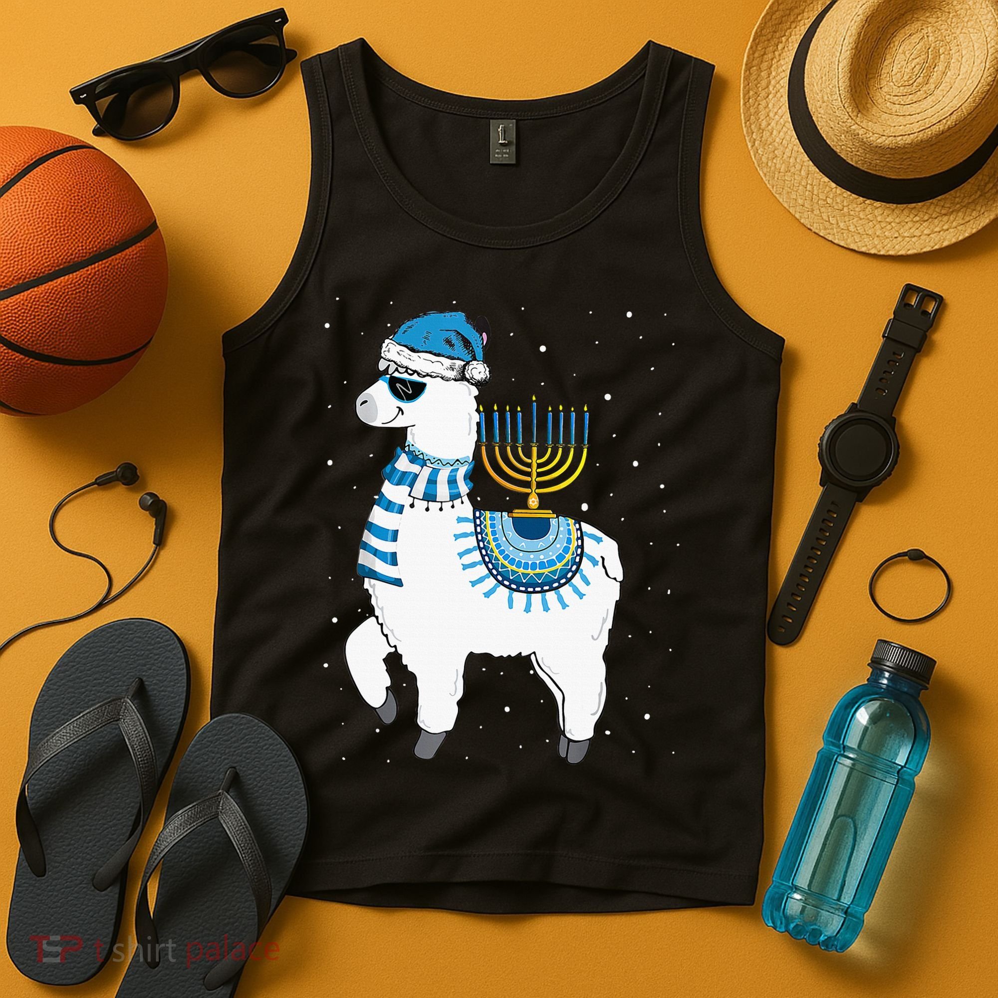 Menorah Hanukkah Llama Cute Alpaca Chanukah Christmas Pajama Tank Top