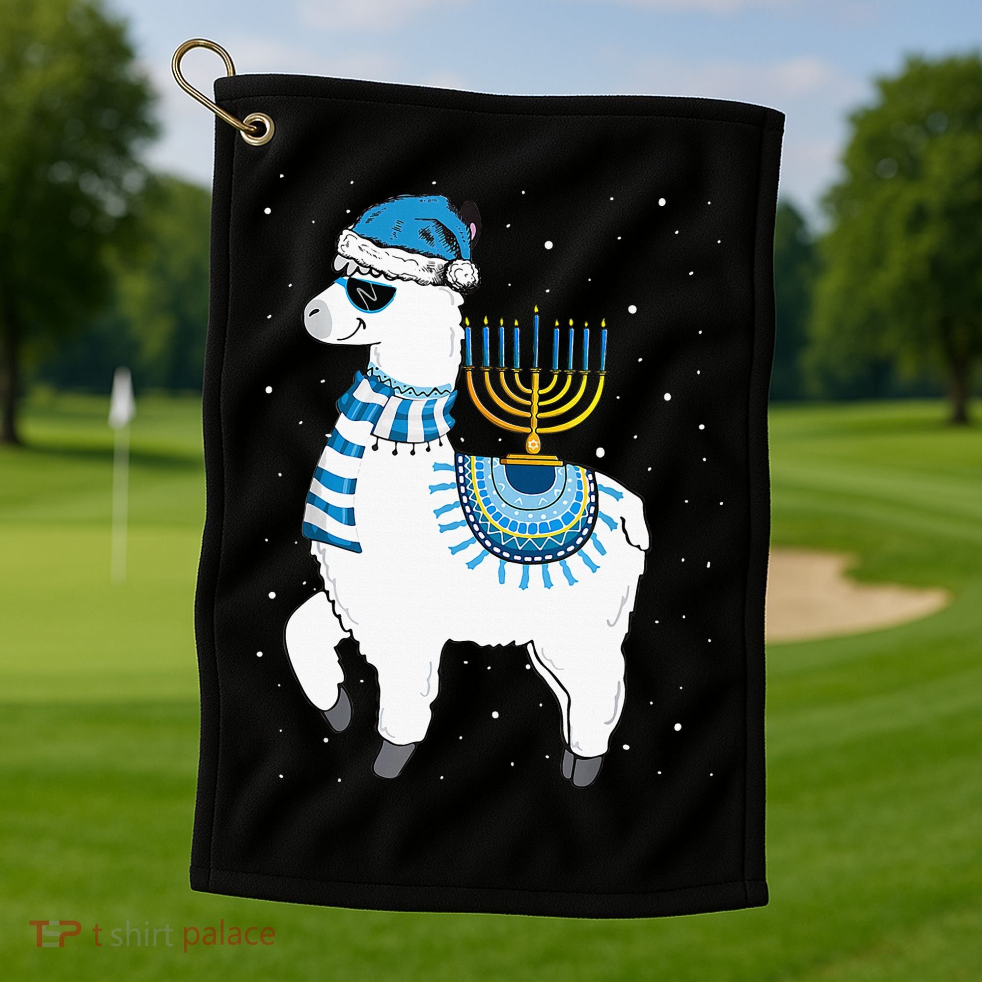 Menorah Hanukkah Llama Cute Alpaca Chanukah Christmas Pajama Golf Towel