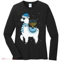 Menorah Hanukkah Llama Cute Alpaca Chanukah Christmas Pajama Women's Long Sleeve Shirt thumb 0