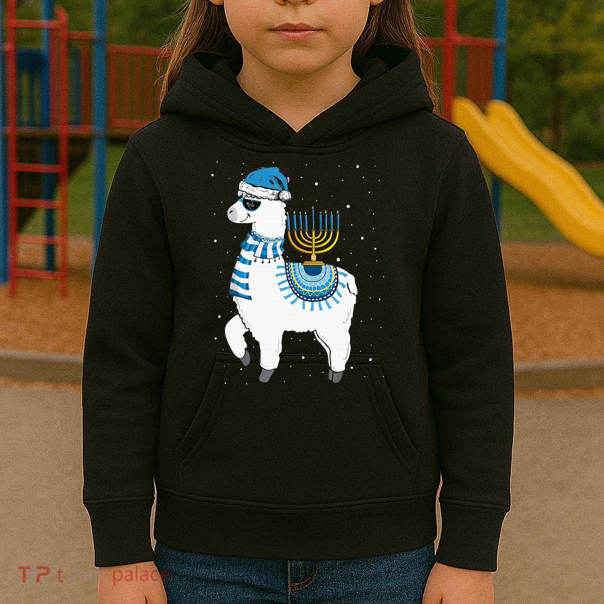 Menorah Hanukkah Llama Cute Alpaca Chanukah Christmas Pajama Kids Hoodie