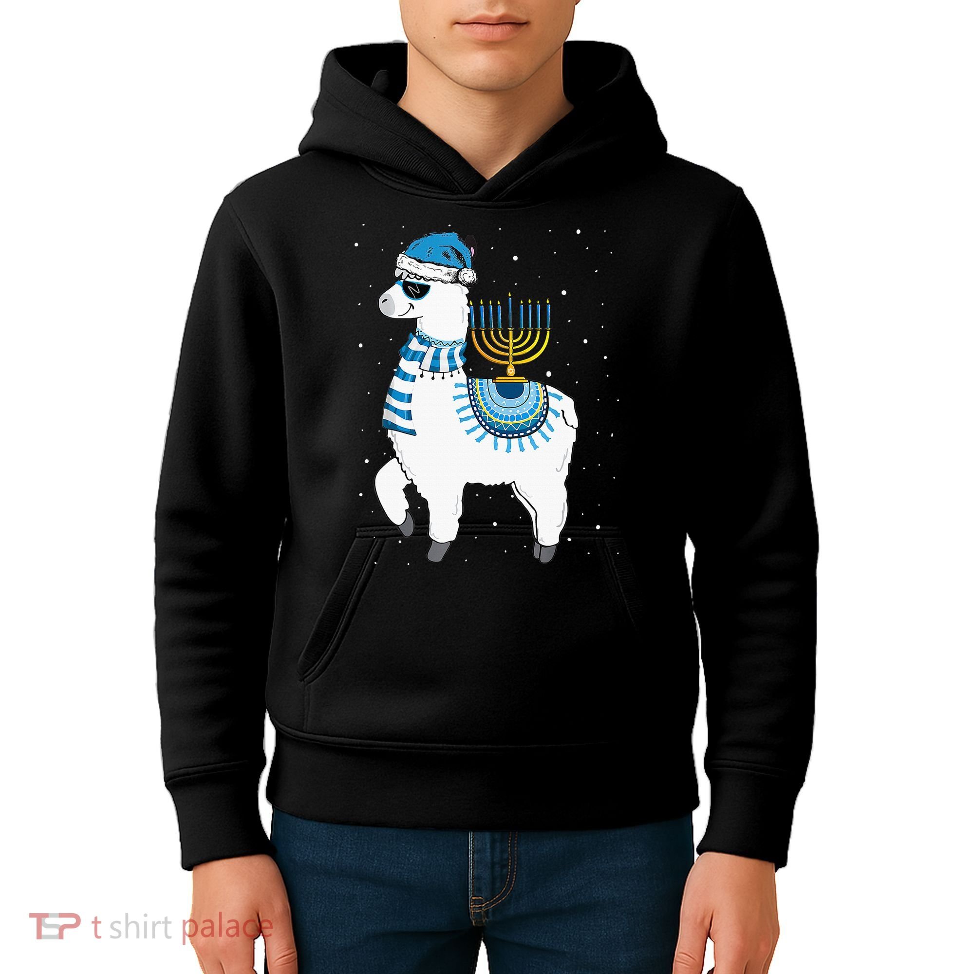Menorah Hanukkah Llama Cute Alpaca Chanukah Christmas Pajama Kids Hoodie