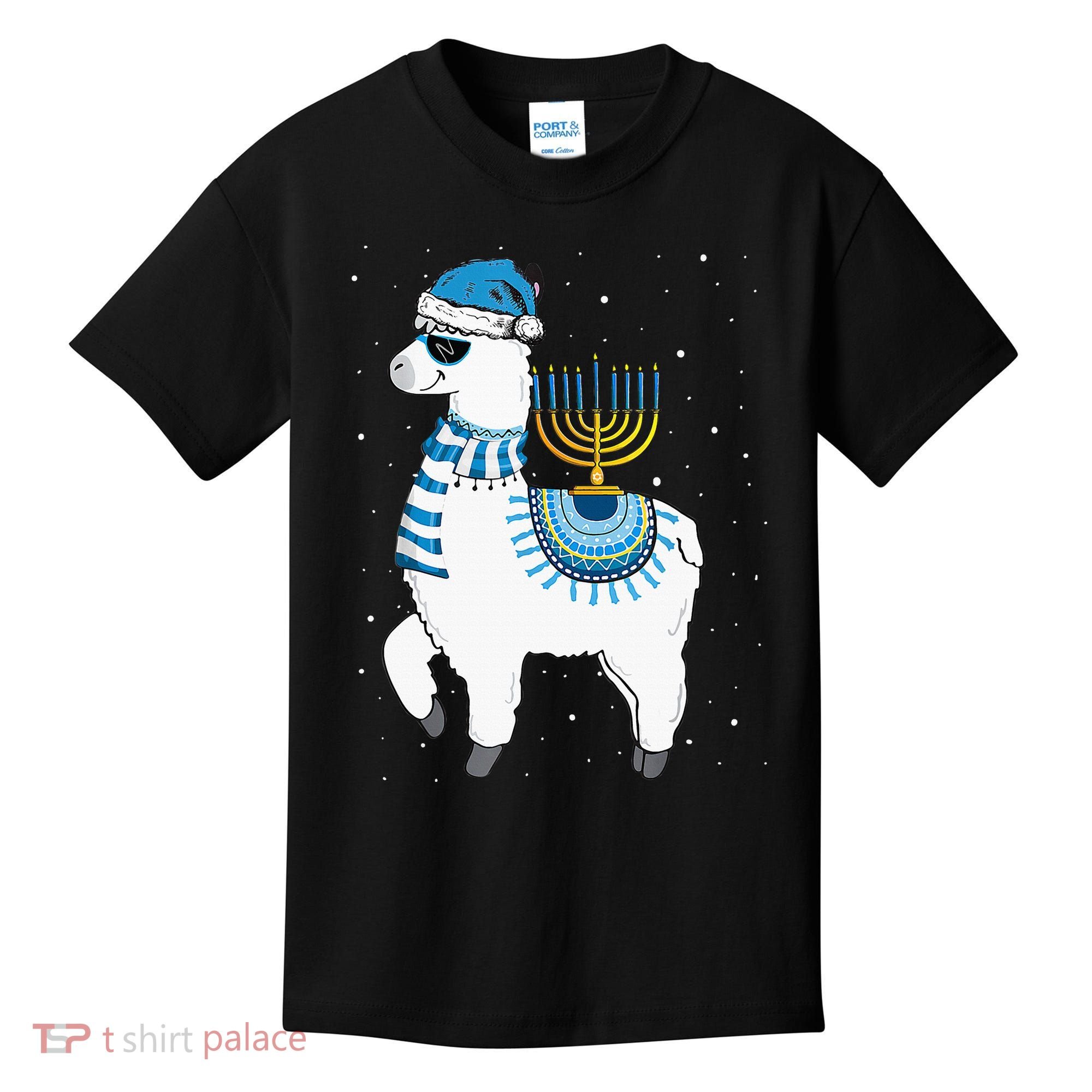 Menorah Hanukkah Llama Cute Alpaca Chanukah Christmas Pajama Kids T-Shirt