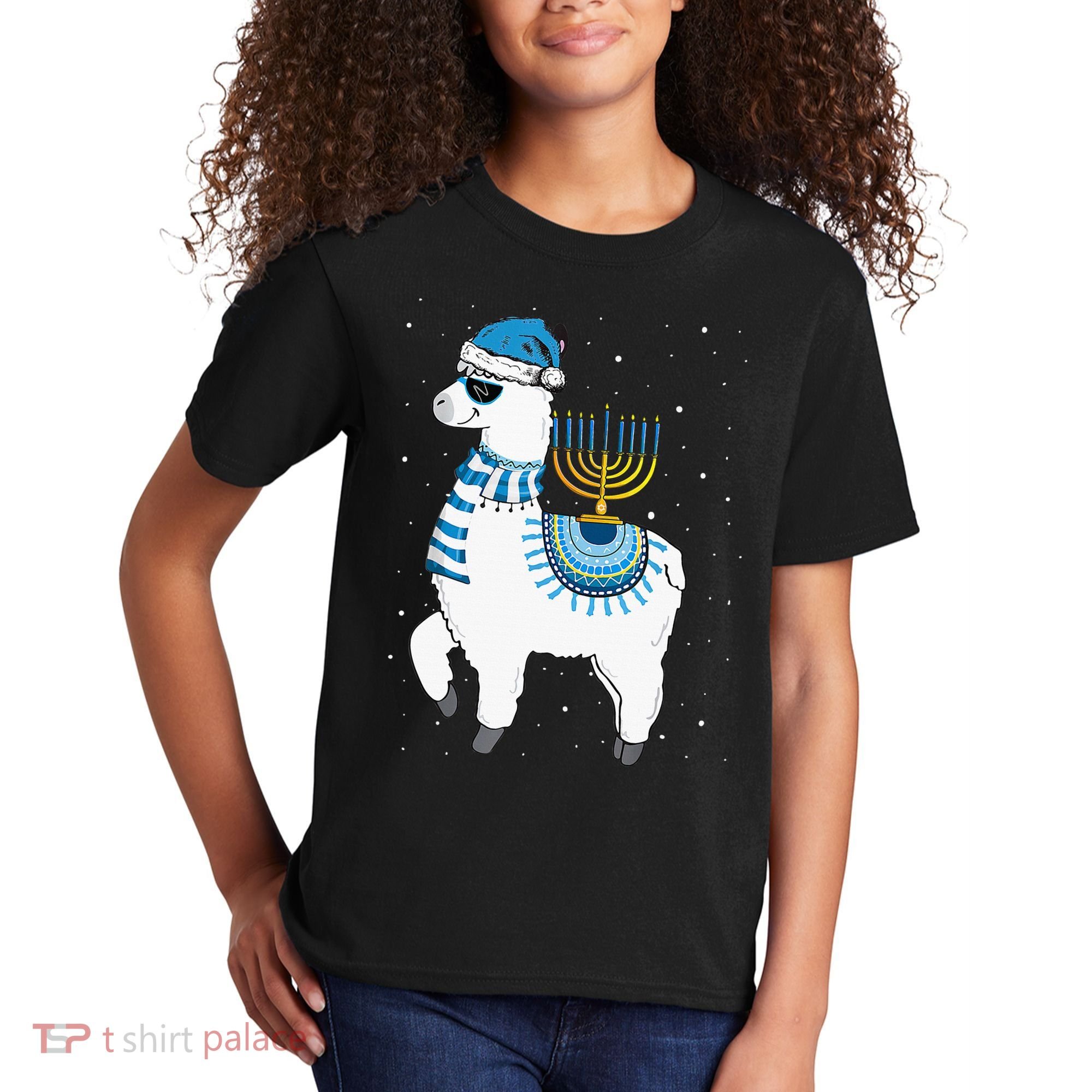 Menorah Hanukkah Llama Cute Alpaca Chanukah Christmas Pajama Kids T-Shirt