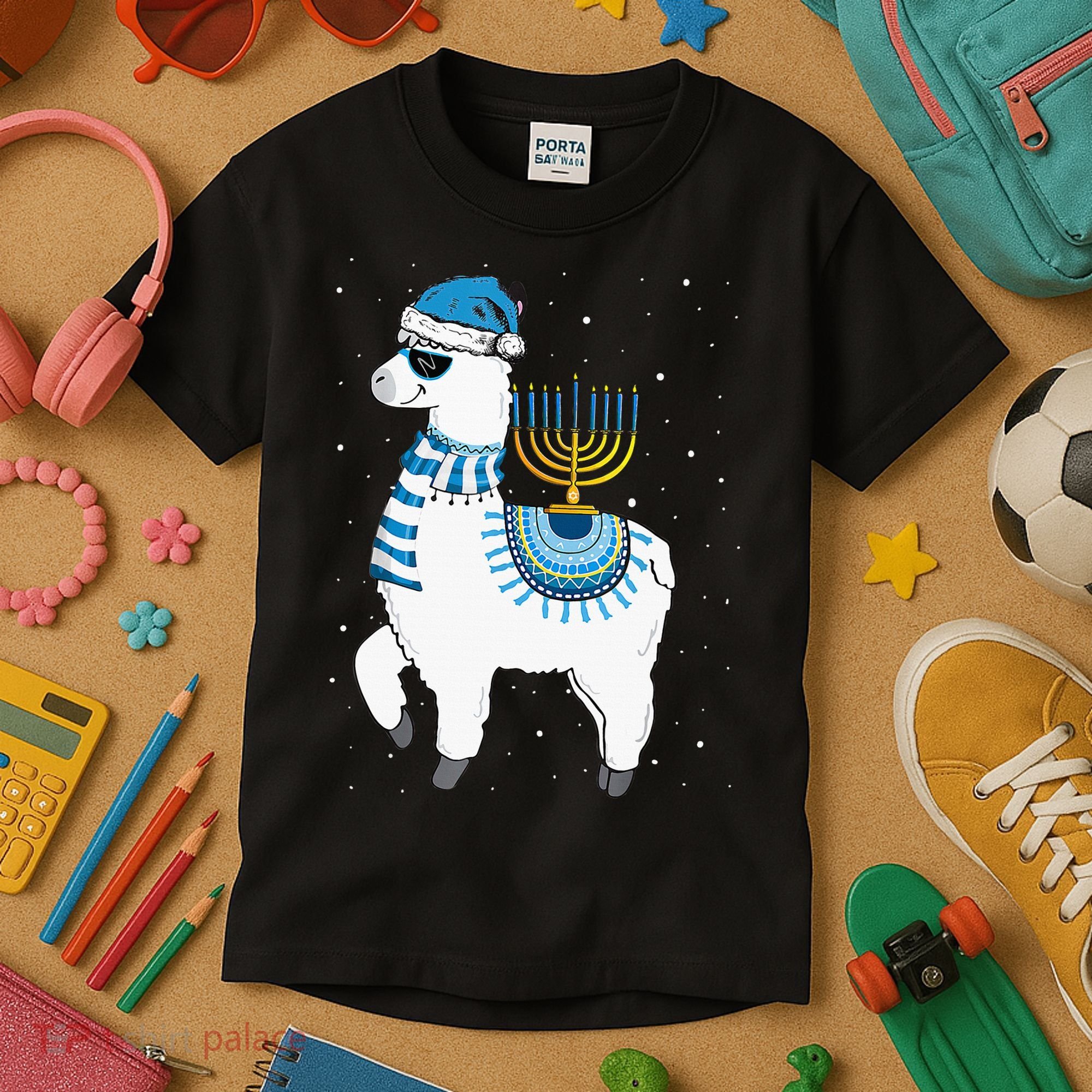 Menorah Hanukkah Llama Cute Alpaca Chanukah Christmas Pajama Kids T-Shirt