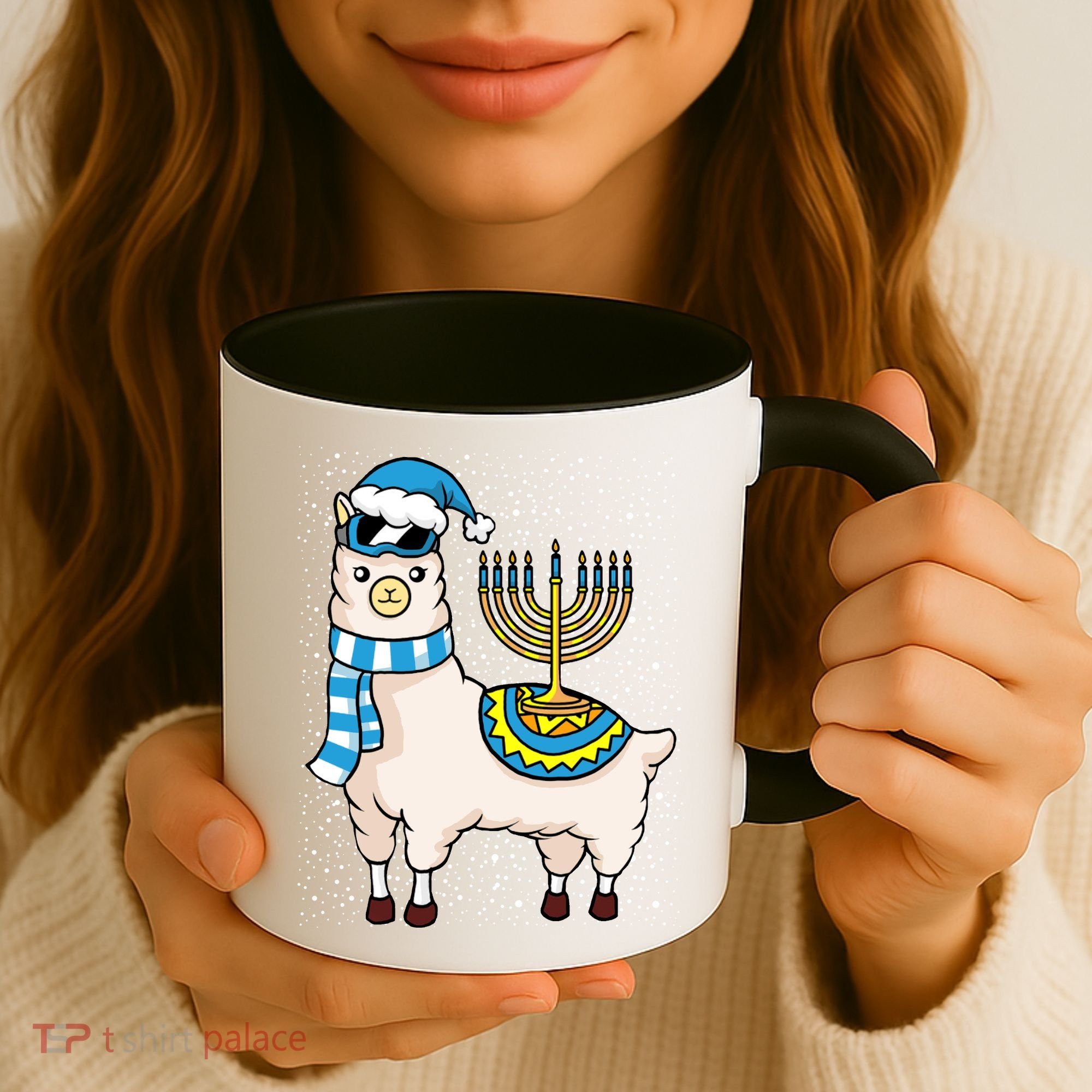Menorah Hanukkah Llama Cute Alpaca Chanukah Coffee Mug