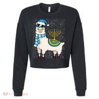 Menorah Hanukkah Llama Cute Alpaca Chanukah Cropped Pullover Crew thumb 0