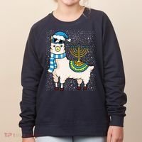 Menorah Hanukkah Llama Cute Alpaca Chanukah Women's Sweatshirt thumb 0