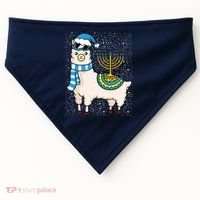 Menorah Hanukkah Llama Cute Alpaca Chanukah USA-Made Doggie Bandana thumb 0