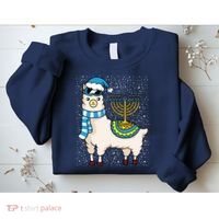 Menorah Hanukkah Llama Cute Alpaca Chanukah Sweatshirt thumb 2