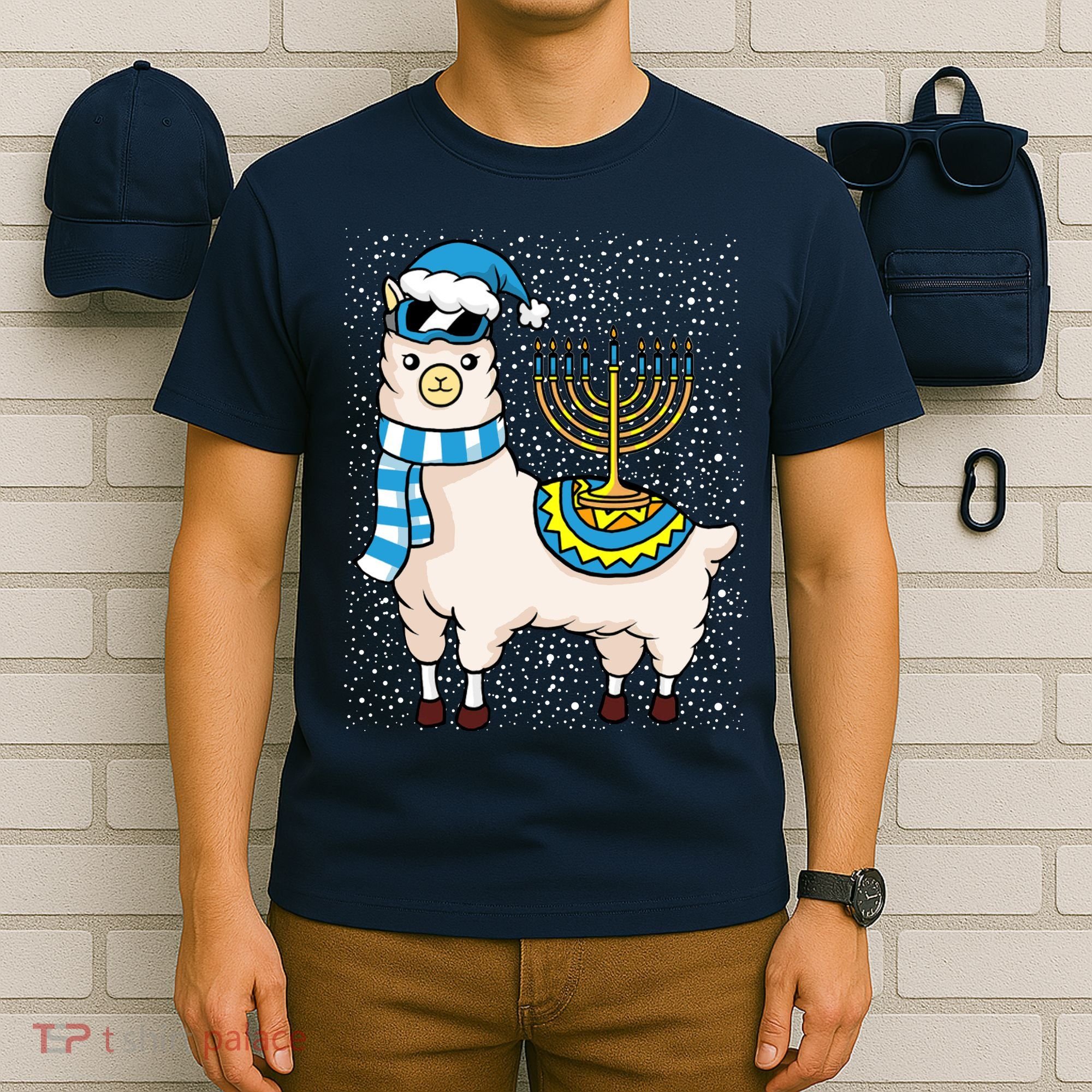 Menorah Hanukkah Llama Cute Alpaca Chanukah T-Shirt