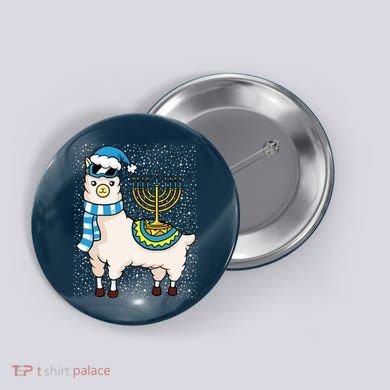 Menorah Hanukkah Llama Cute Alpaca Chanukah Button