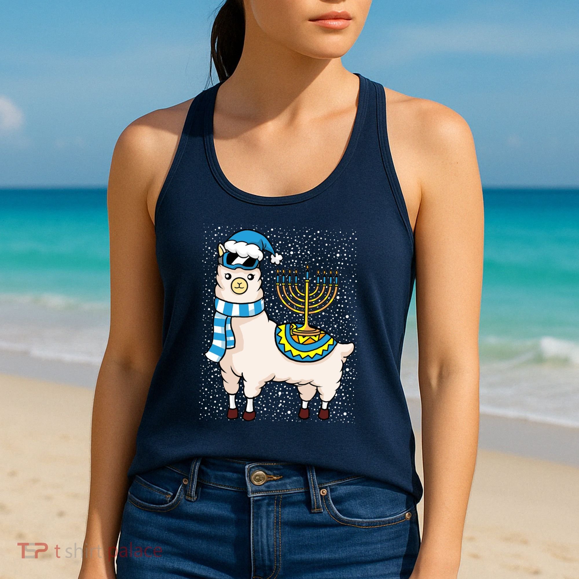 Menorah Hanukkah Llama Cute Alpaca Chanukah Women's Tank Top