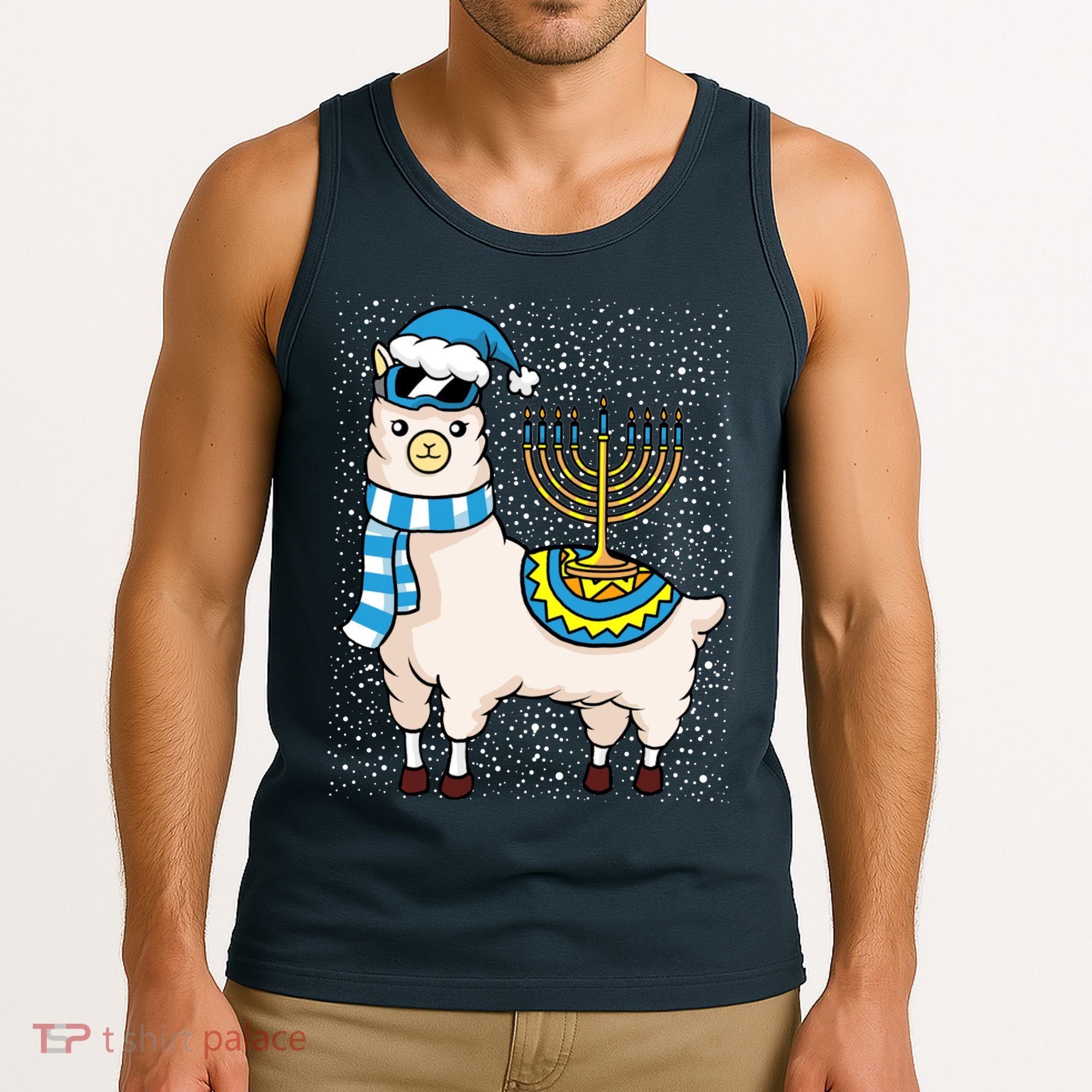 Menorah Hanukkah Llama Cute Alpaca Chanukah Tank Top