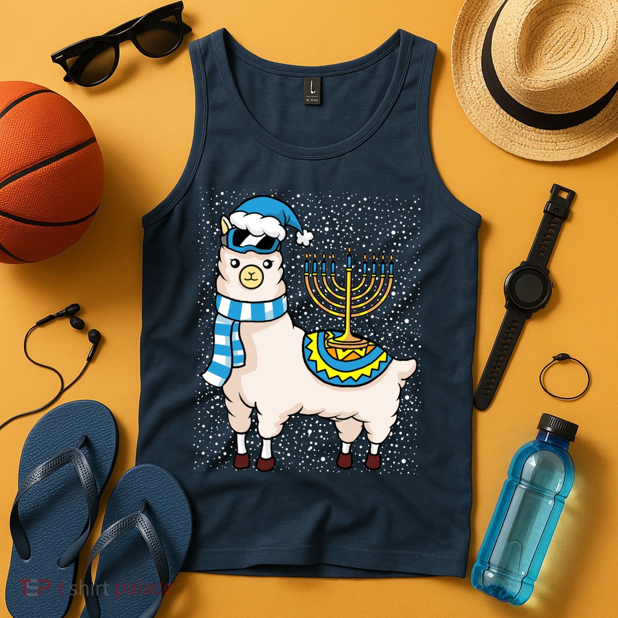 Menorah Hanukkah Llama Cute Alpaca Chanukah Tank Top