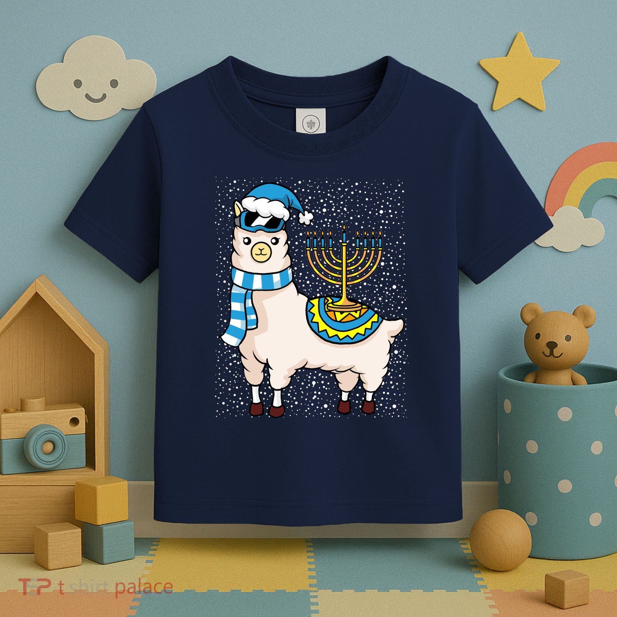 Menorah Hanukkah Llama Cute Alpaca Chanukah Toddler T-Shirt