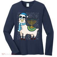 Menorah Hanukkah Llama Cute Alpaca Chanukah Women's Long Sleeve Shirt thumb 0