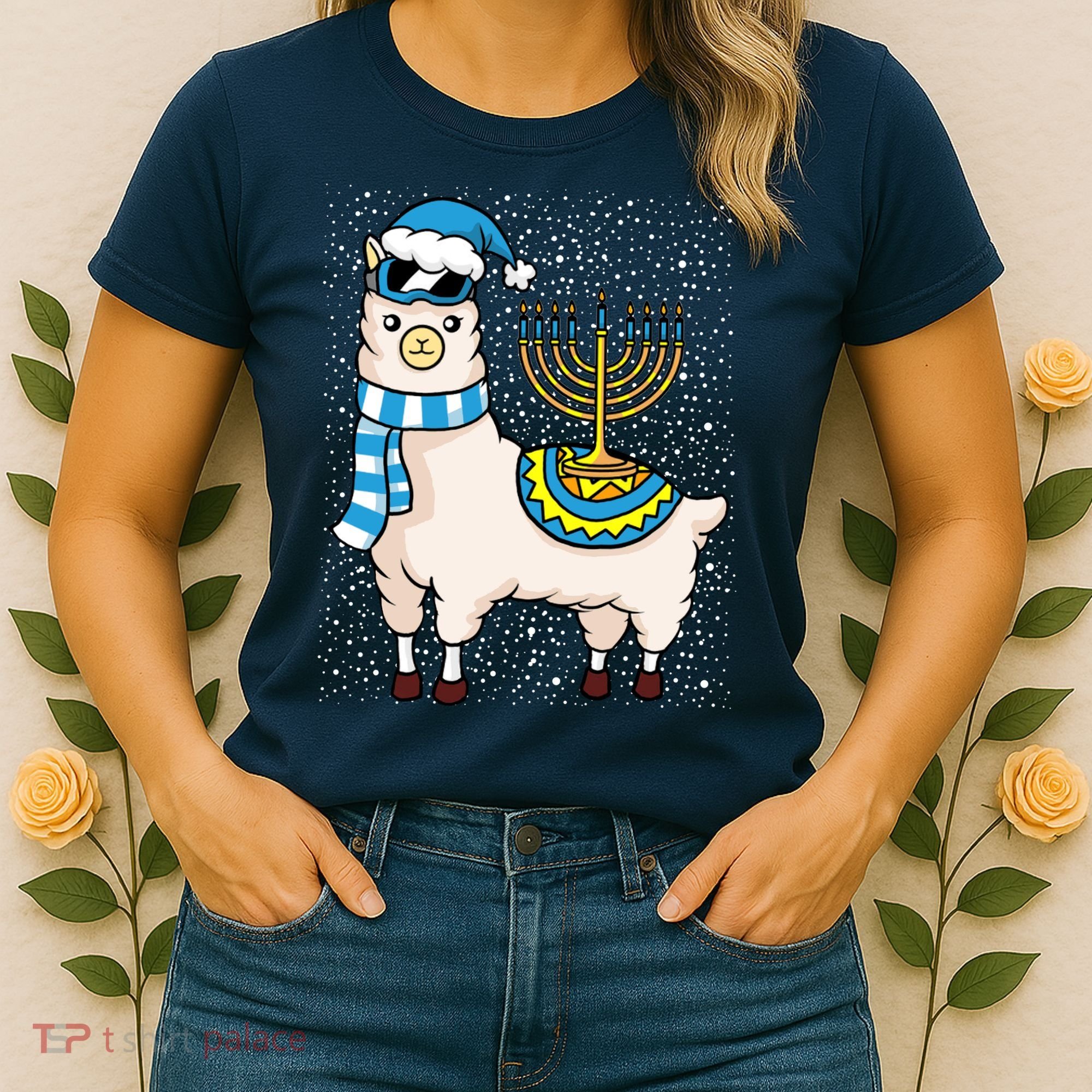 Menorah Hanukkah Llama Cute Alpaca Chanukah Women's T-Shirt