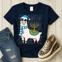Menorah Hanukkah Llama Cute Alpaca Chanukah Women's T-Shirt thumb 3