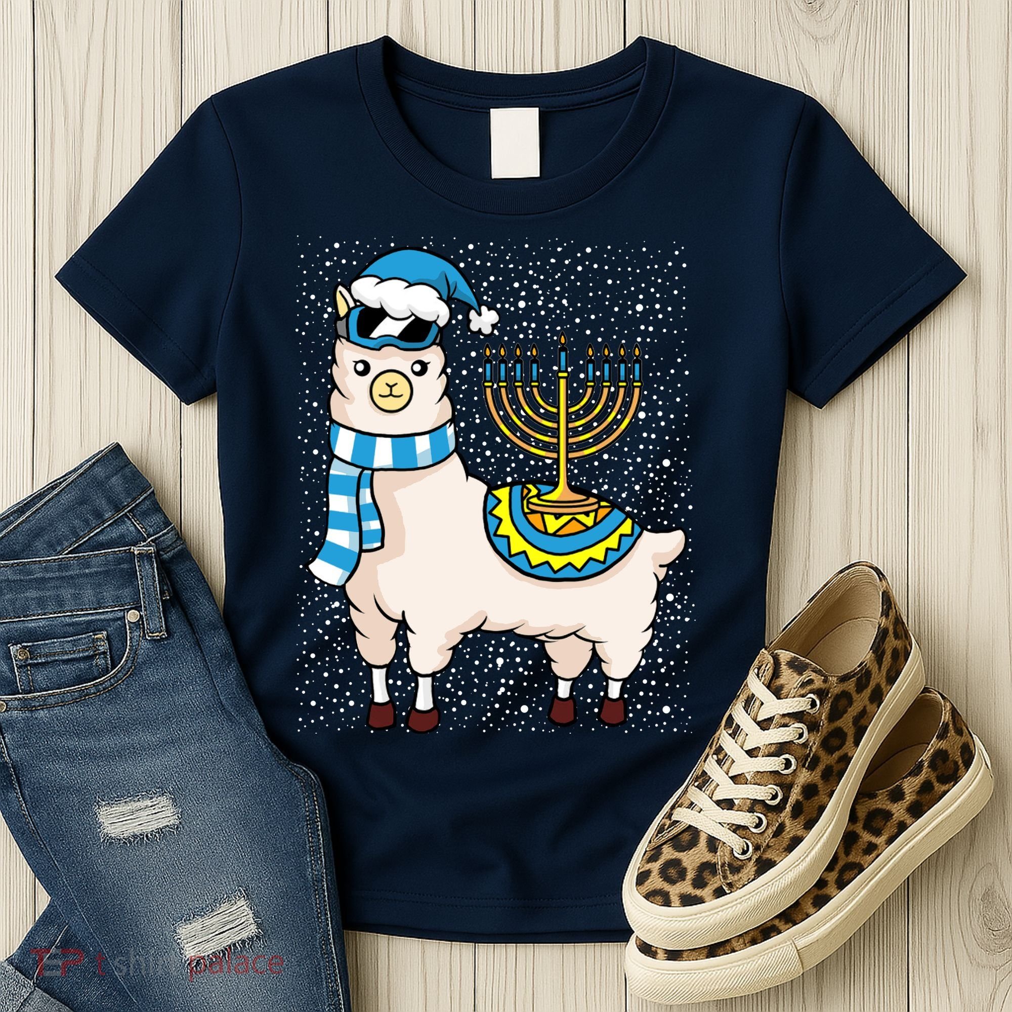 Menorah Hanukkah Llama Cute Alpaca Chanukah Women's T-Shirt