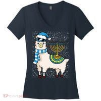 Menorah Hanukkah Llama Cute Alpaca Chanukah Women's V-Neck T-Shirt thumb 0