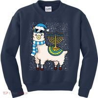 Menorah Hanukkah Llama Cute Alpaca Chanukah Kids Sweatshirt thumb 0
