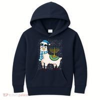 Menorah Hanukkah Llama Cute Alpaca Chanukah Kids Hoodie thumb 0