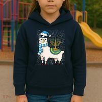 Menorah Hanukkah Llama Cute Alpaca Chanukah Kids Hoodie thumb 3