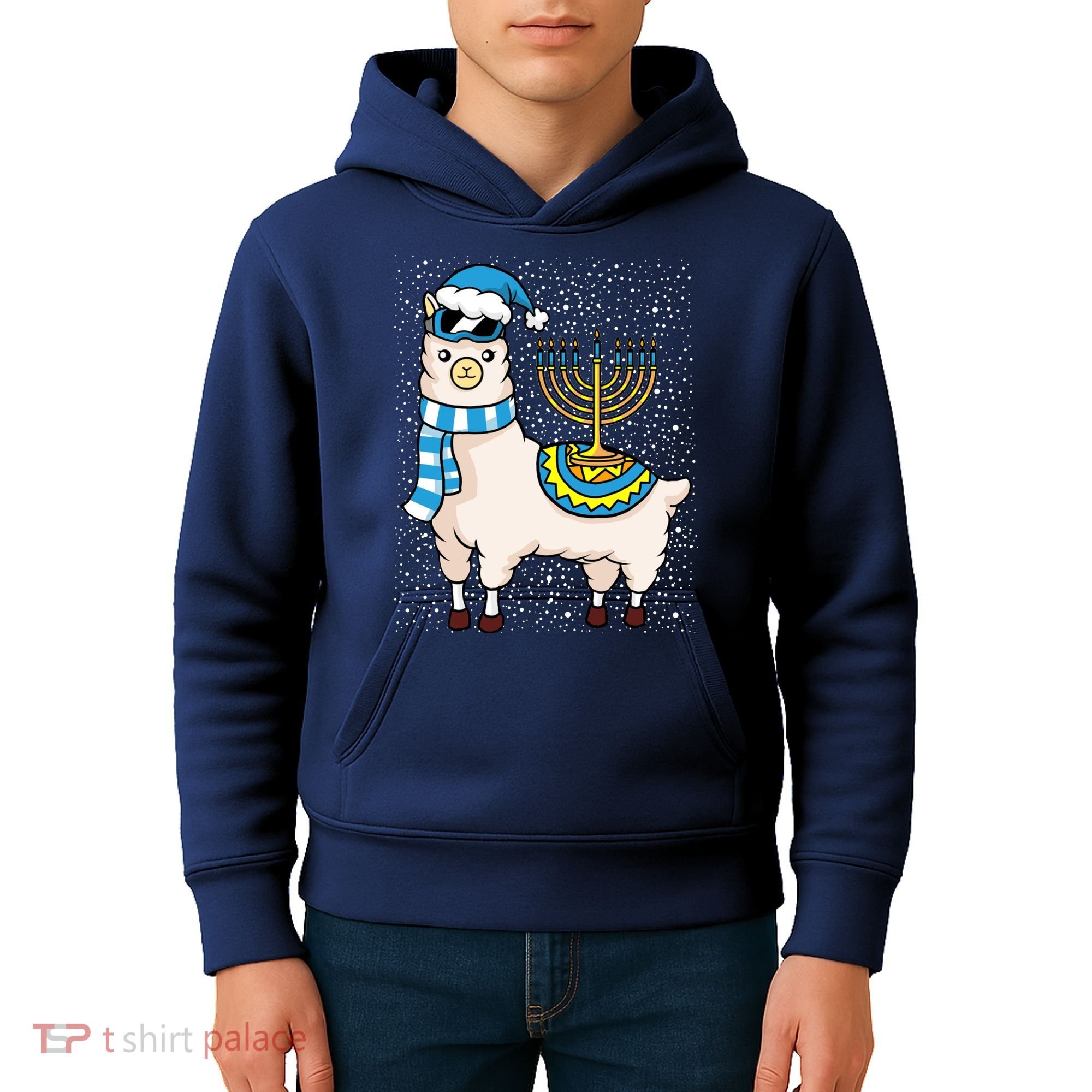 Menorah Hanukkah Llama Cute Alpaca Chanukah Kids Hoodie