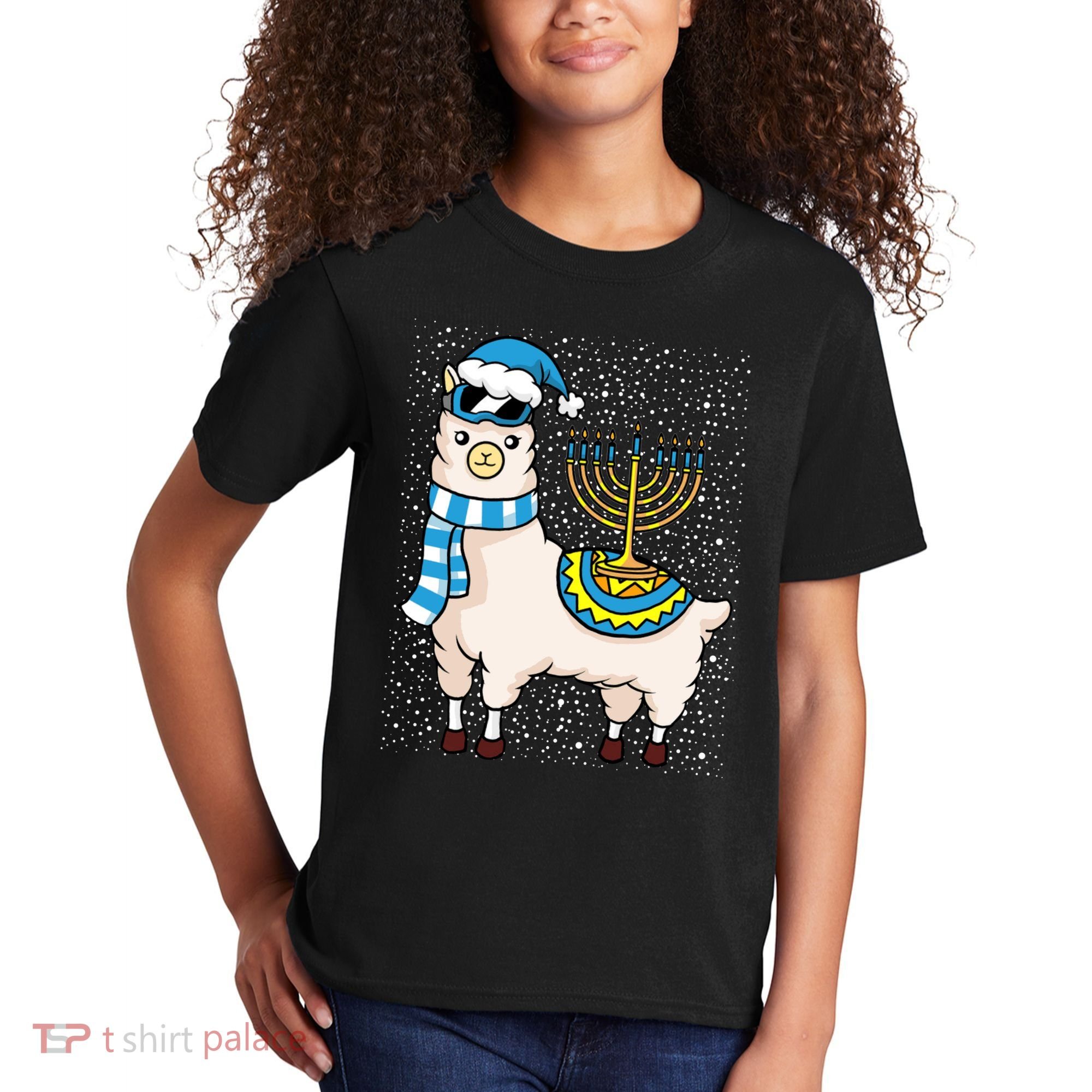 Menorah Hanukkah Llama Cute Alpaca Chanukah Kids T-Shirt