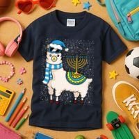 Menorah Hanukkah Llama Cute Alpaca Chanukah Kids T-Shirt thumb 3