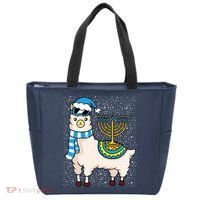 Menorah Hanukkah Llama Cute Alpaca Chanukah Tote Bag thumb 0