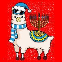 Menorah Hanukkah Llama Cute Alpaca Chanukah Santa Hat thumb 1