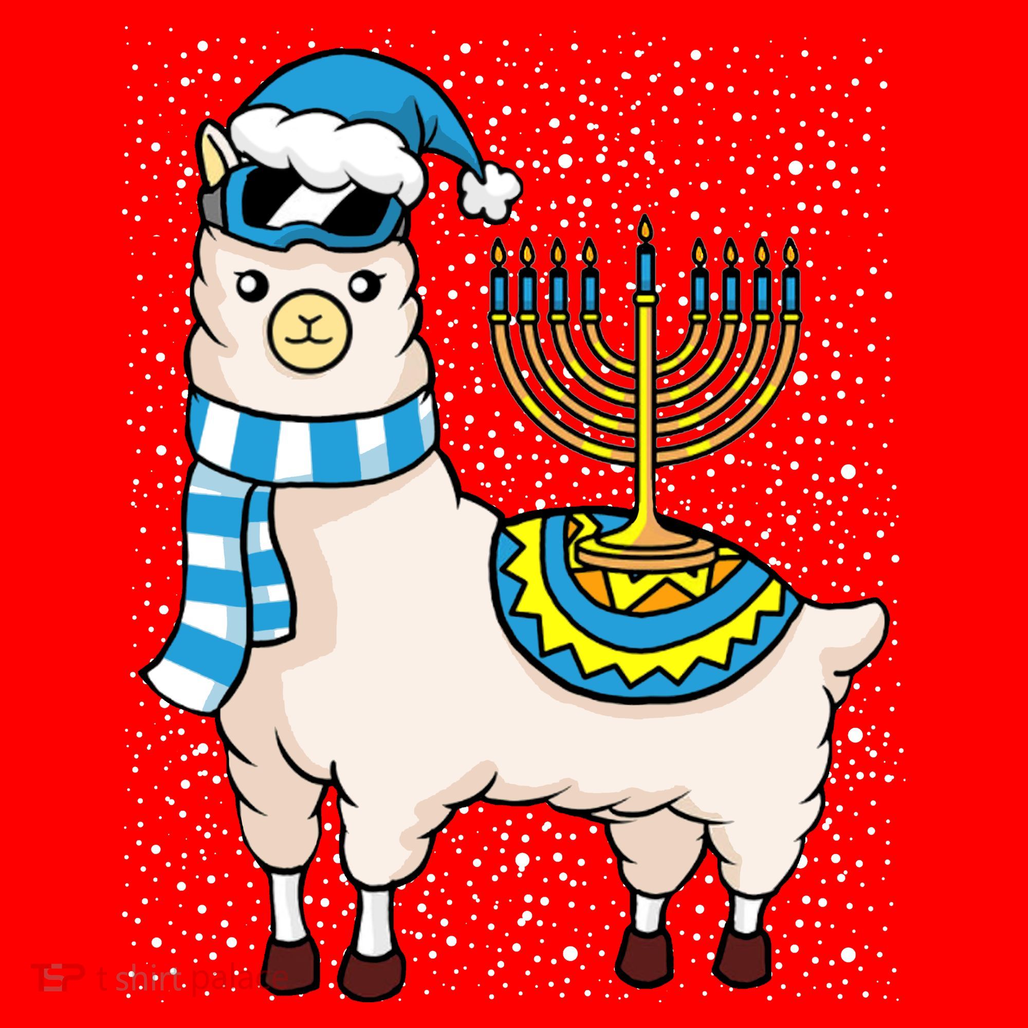 Menorah Hanukkah Llama Cute Alpaca Chanukah Santa Hat