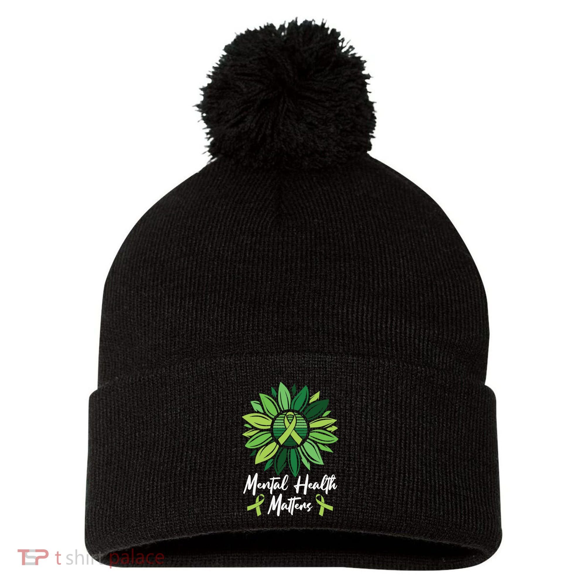 Mental Health Matters Mental Health Awareness Pom Pom 12in Knit Beanie