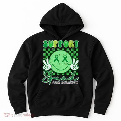 Mental Health Matters Awareness Support Squad Green Ribbon  Hoodie