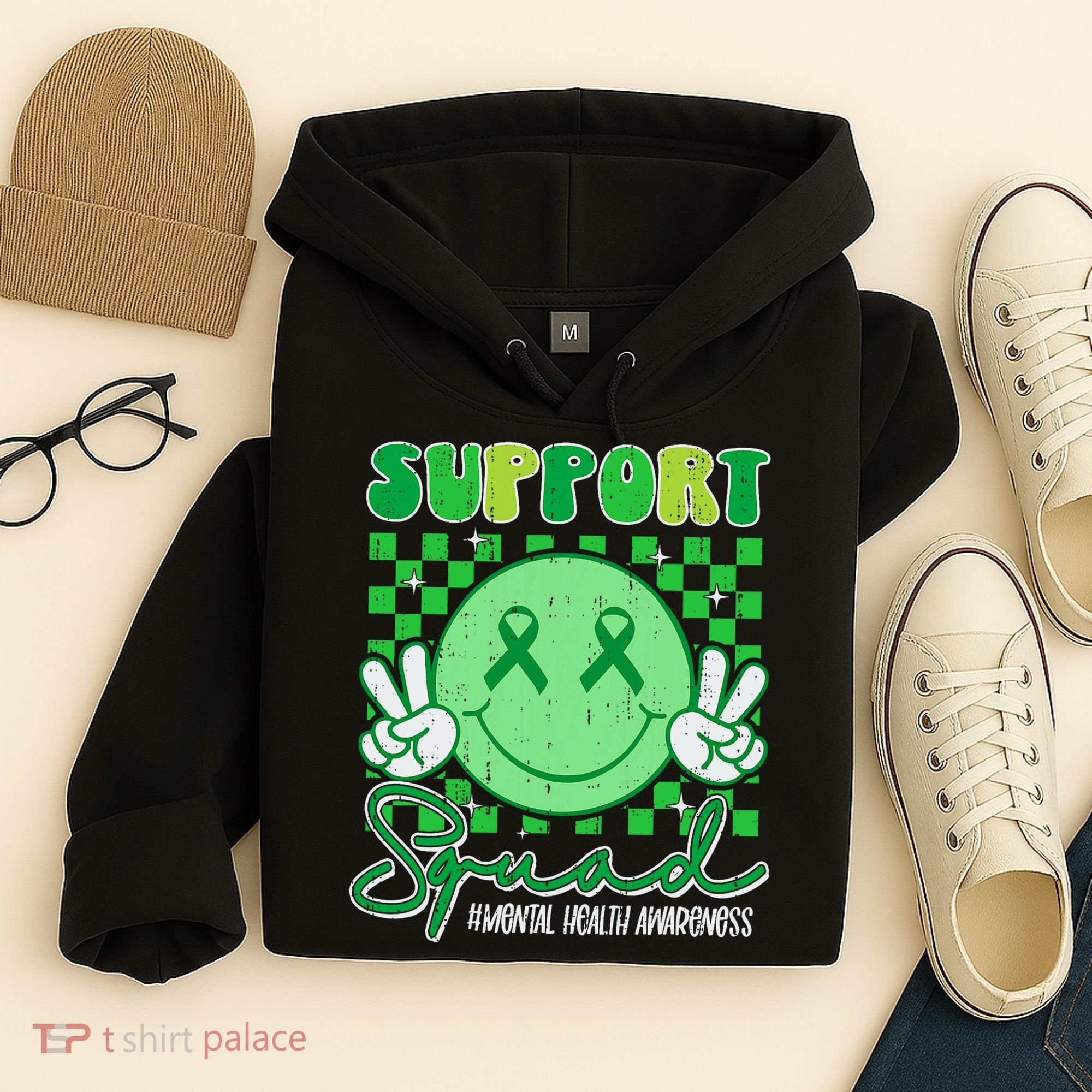Mental Health Matters Awareness Support Squad Green Ribbon  Hoodie