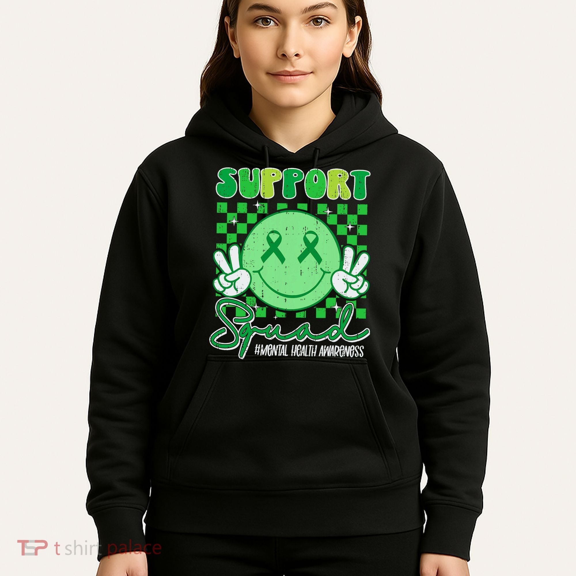 Mental Health Matters Awareness Support Squad Green Ribbon  Hoodie