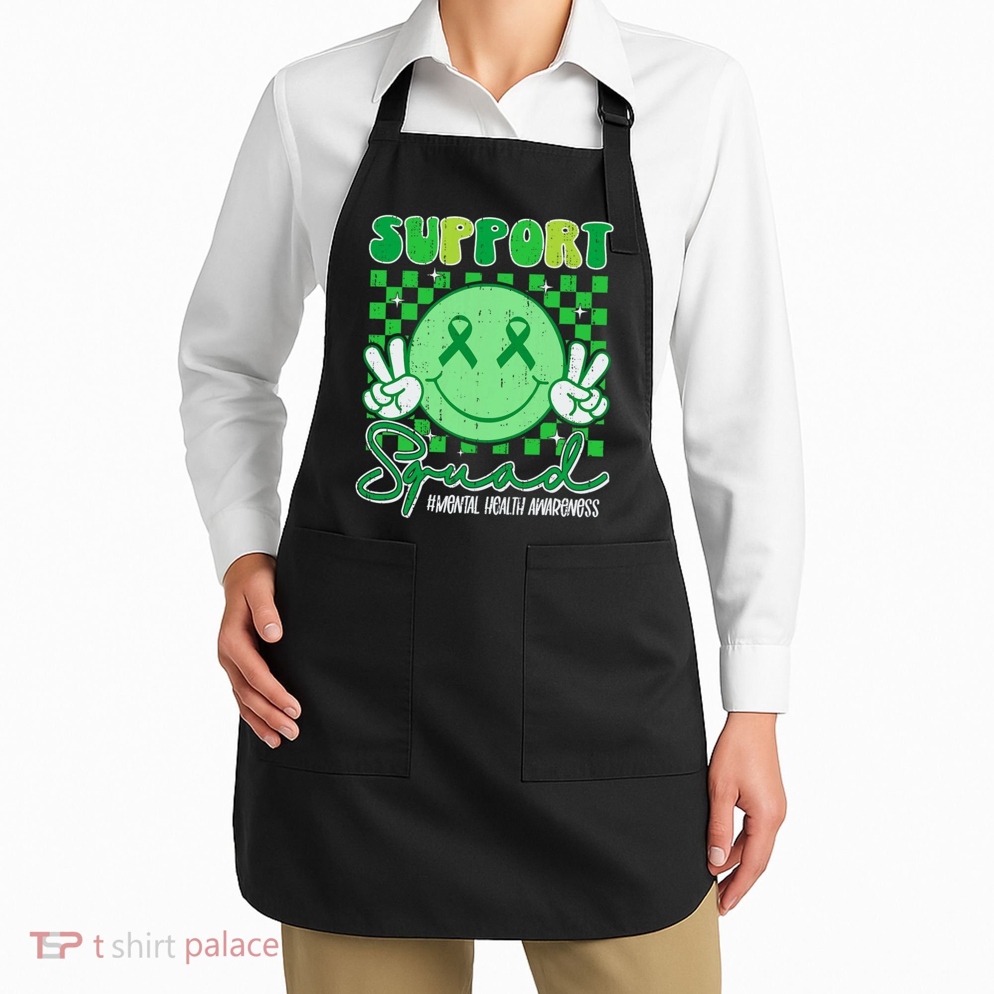 Mental Health Matters Awareness Support Squad Green Ribbon  Apron