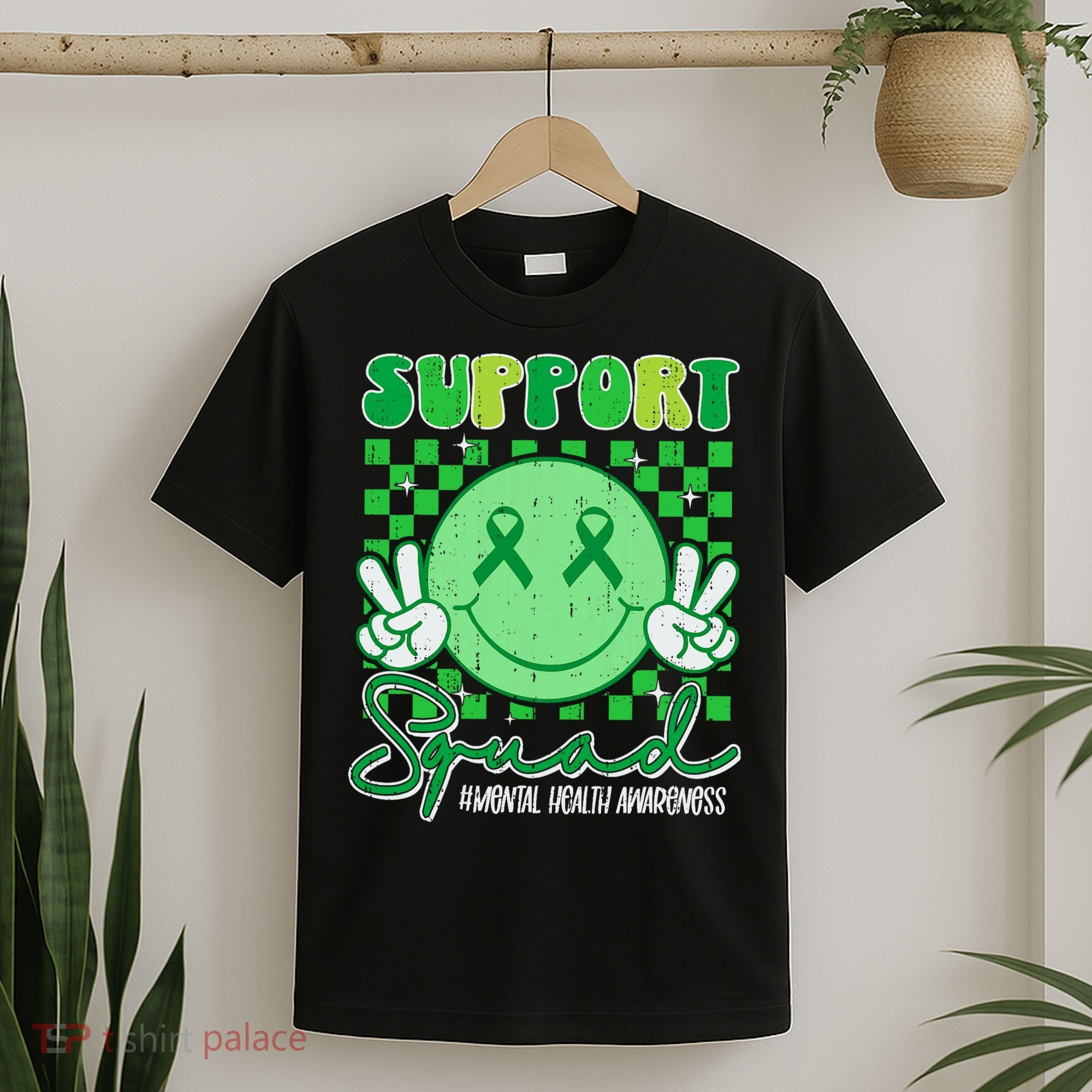 Mental Health Matters Awareness Support Squad Green Ribbon  T-Shirt