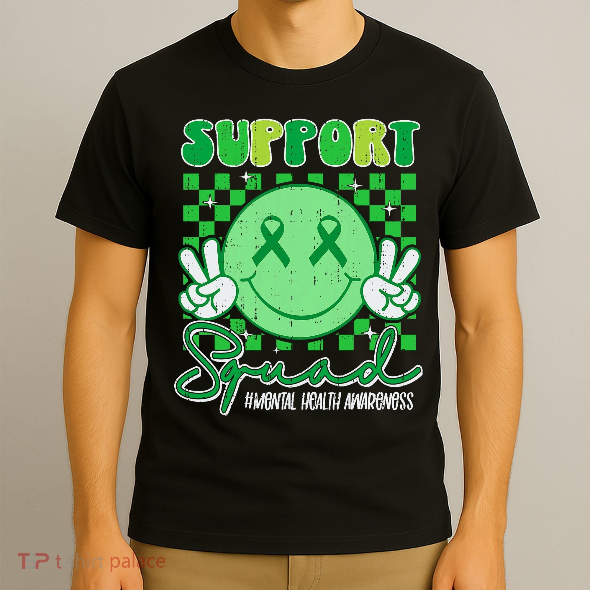 Mental Health Matters Awareness Support Squad Green Ribbon  T-Shirt