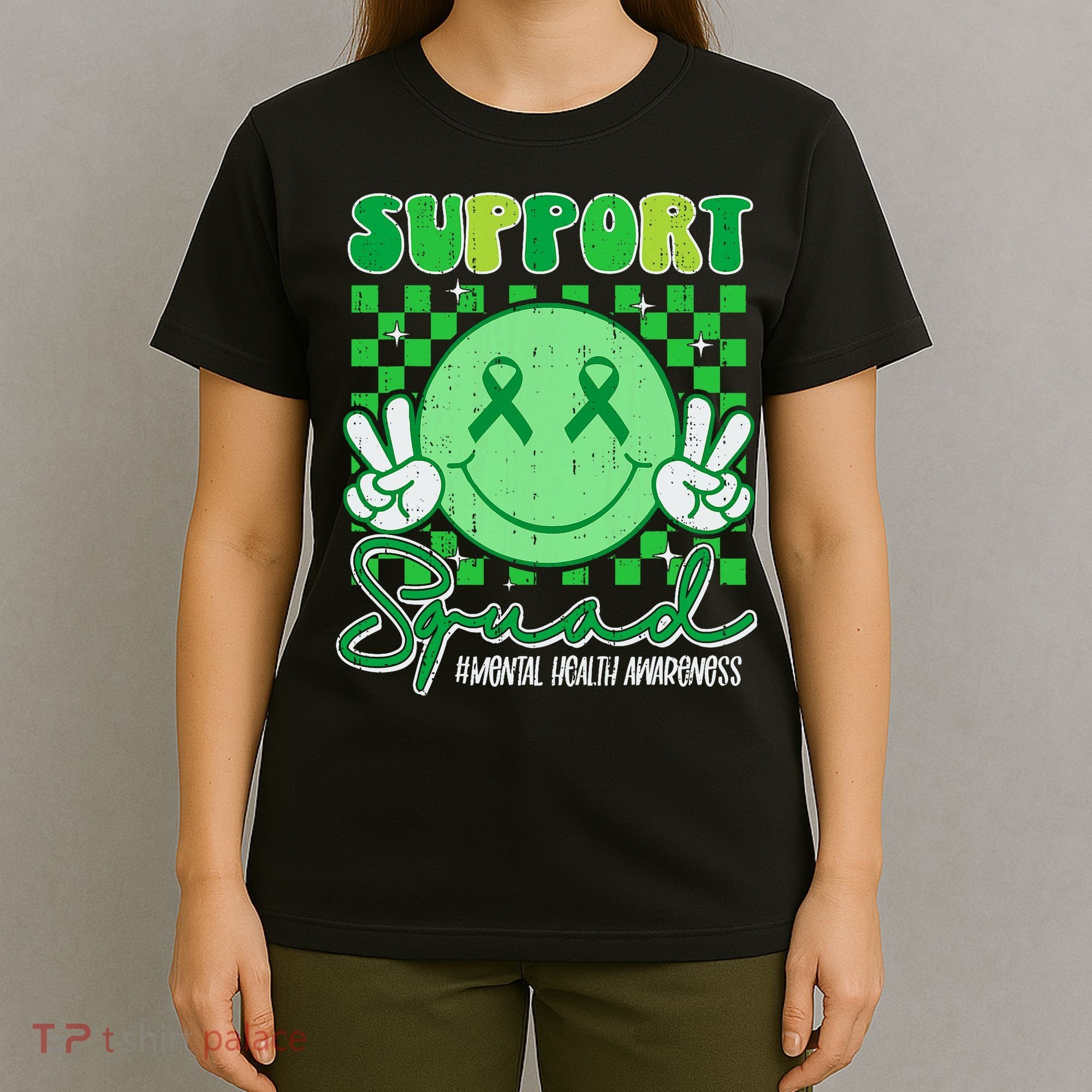Mental Health Matters Awareness Support Squad Green Ribbon  T-Shirt