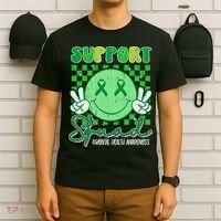 Mental Health Matters Awareness Support Squad Green Ribbon  T-Shirt thumb 6