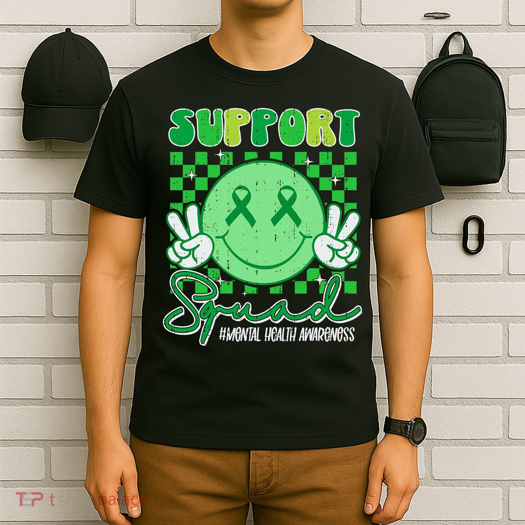Mental Health Matters Awareness Support Squad Green Ribbon  T-Shirt