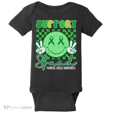 Mental Health Matters Awareness Support Squad Green Ribbon  Baby Bodysuit