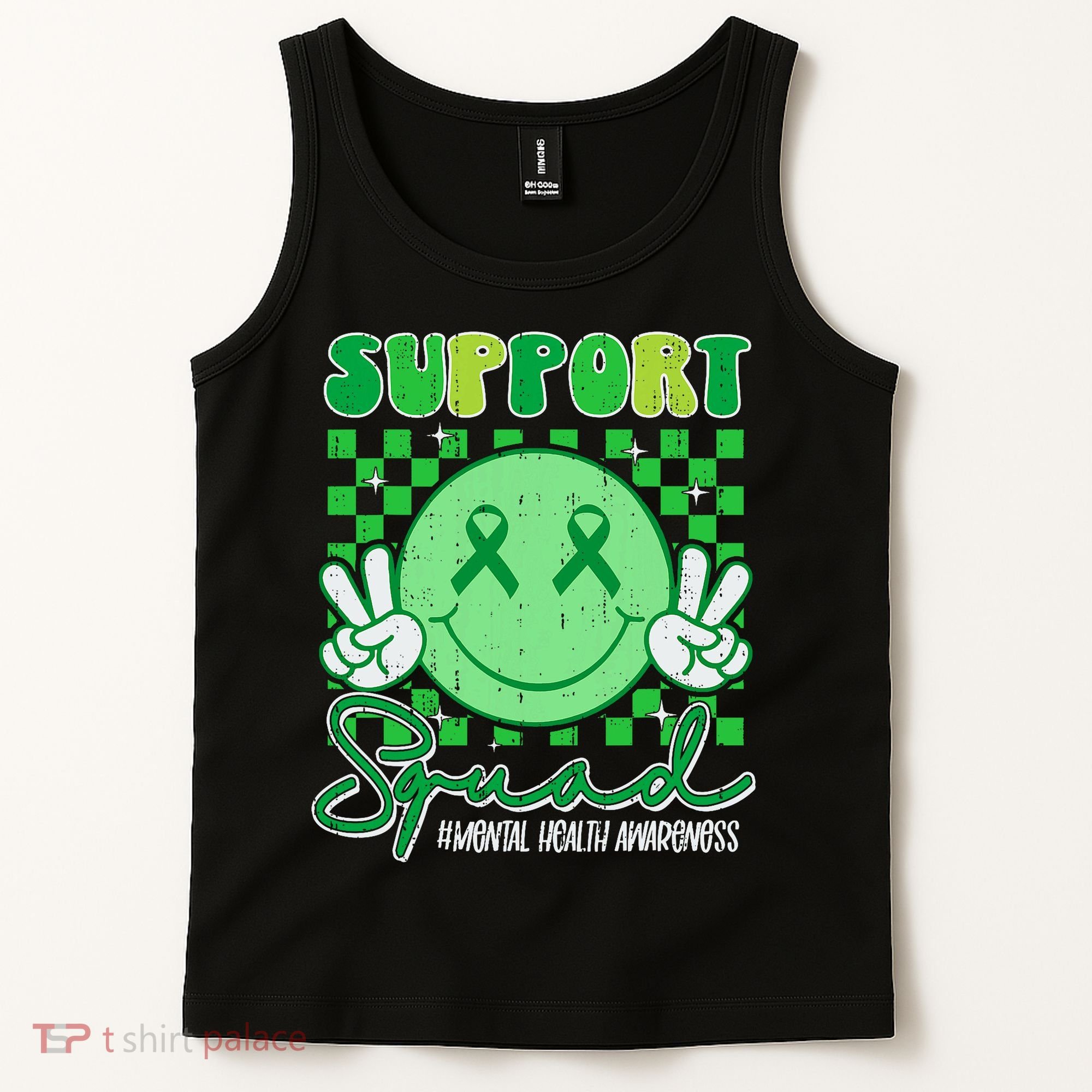 Mental Health Matters Awareness Support Squad Green Ribbon  Tank Top