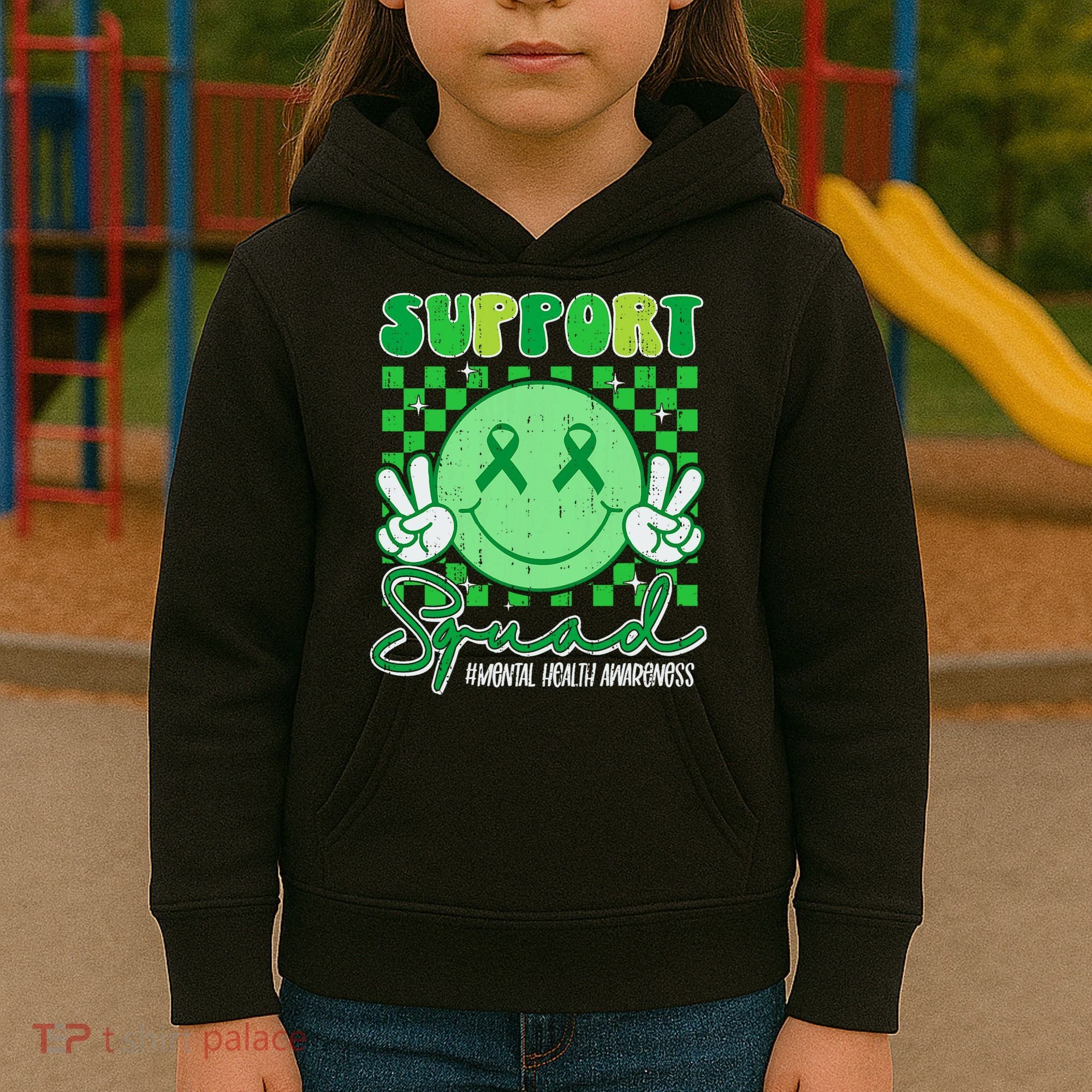 Mental Health Matters Awareness Support Squad Green Ribbon  Kids Hoodie